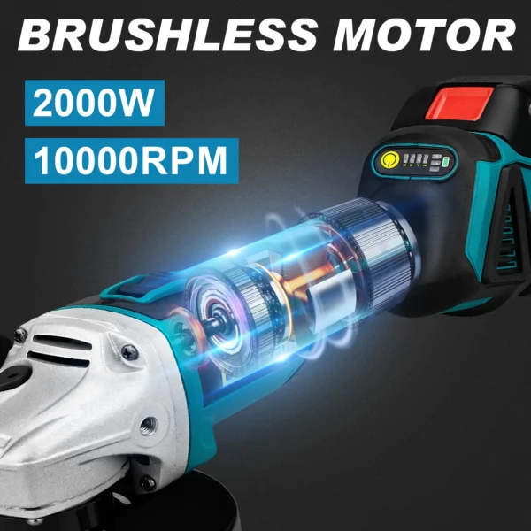 125mm M14 Brushless Angle Grinder Polishing Cutting Machine Cordless Electric Angle Grinder Power Tool for Makita 18V Battery - Image 3